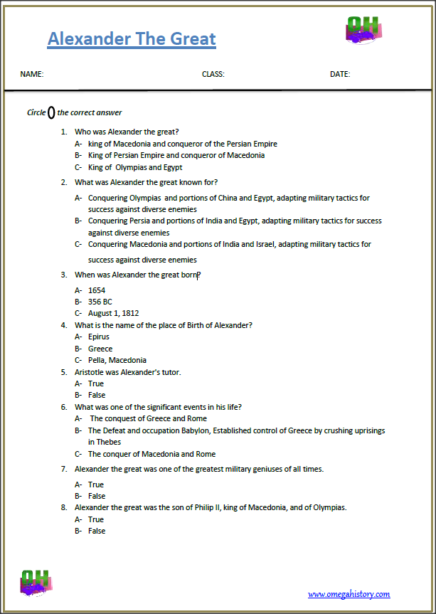 Facts about Alexander the Great-Printable Super Teachers worksheet PDF